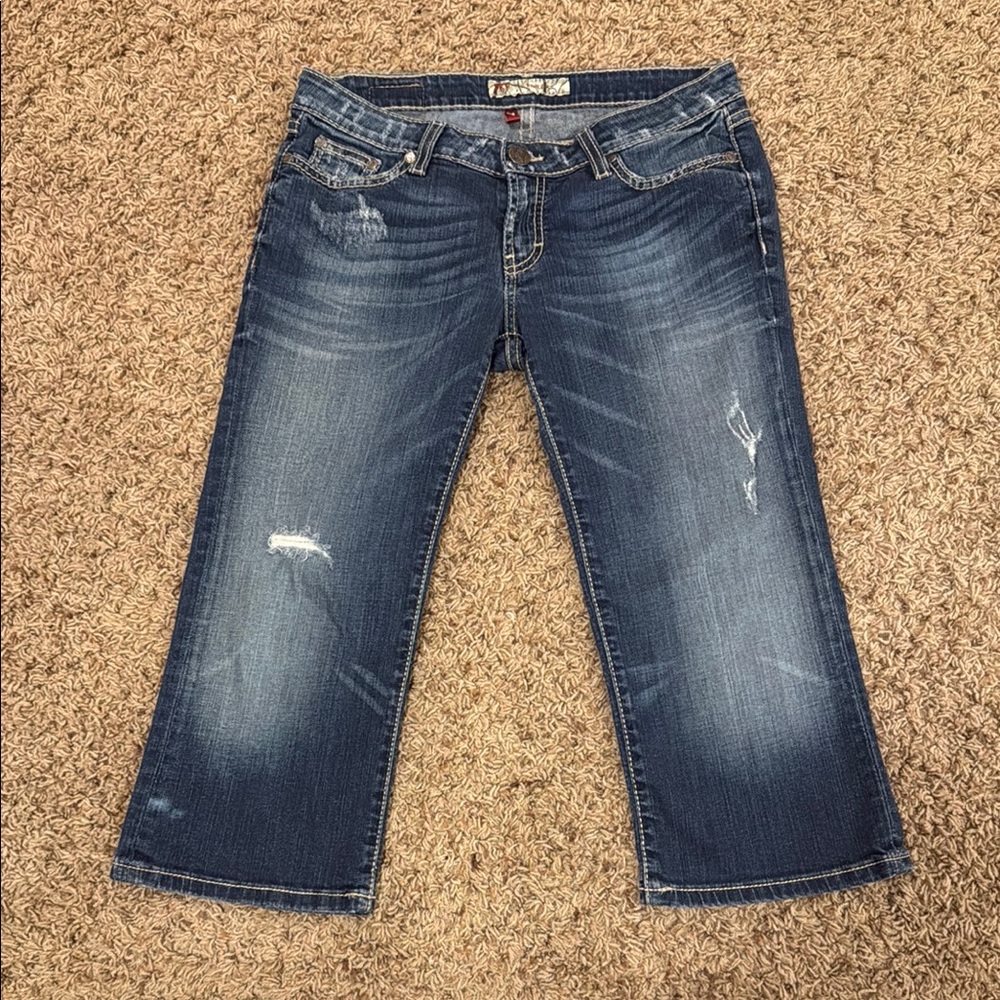 BKE Blue Ankle Cropped Jeans with Vintage Distressing